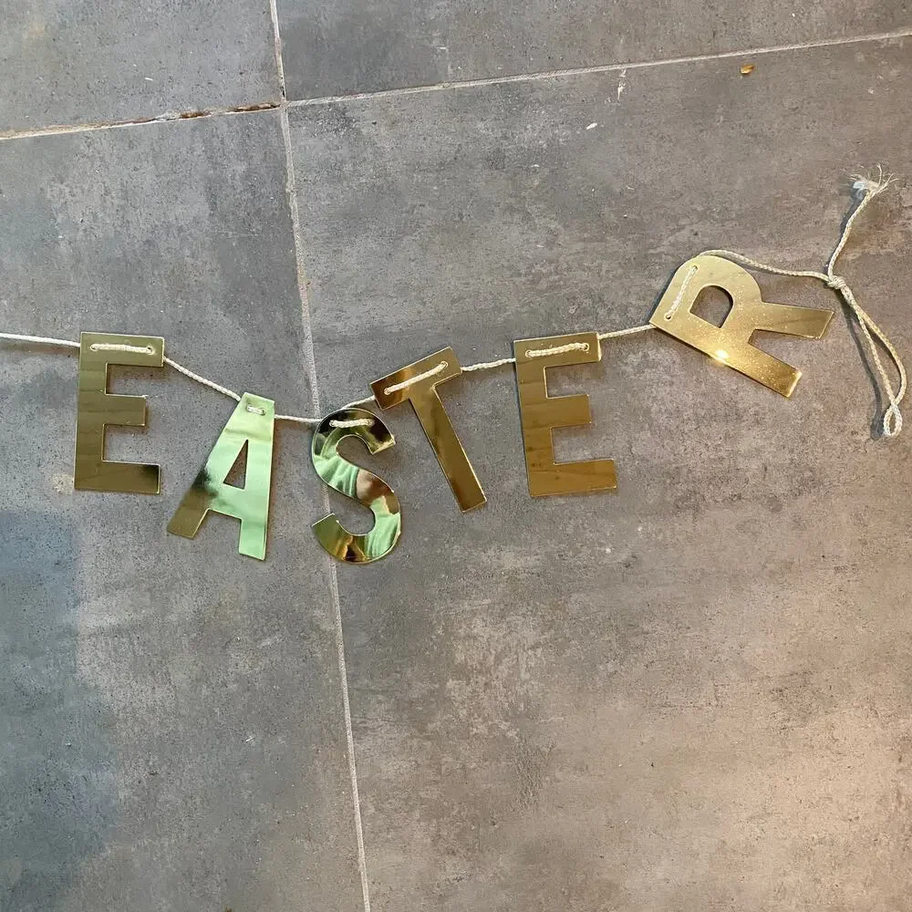 HAPPY EASTER Banner 4” Letters Shiny Gold Letter Garland on Cord‎ UNUSED